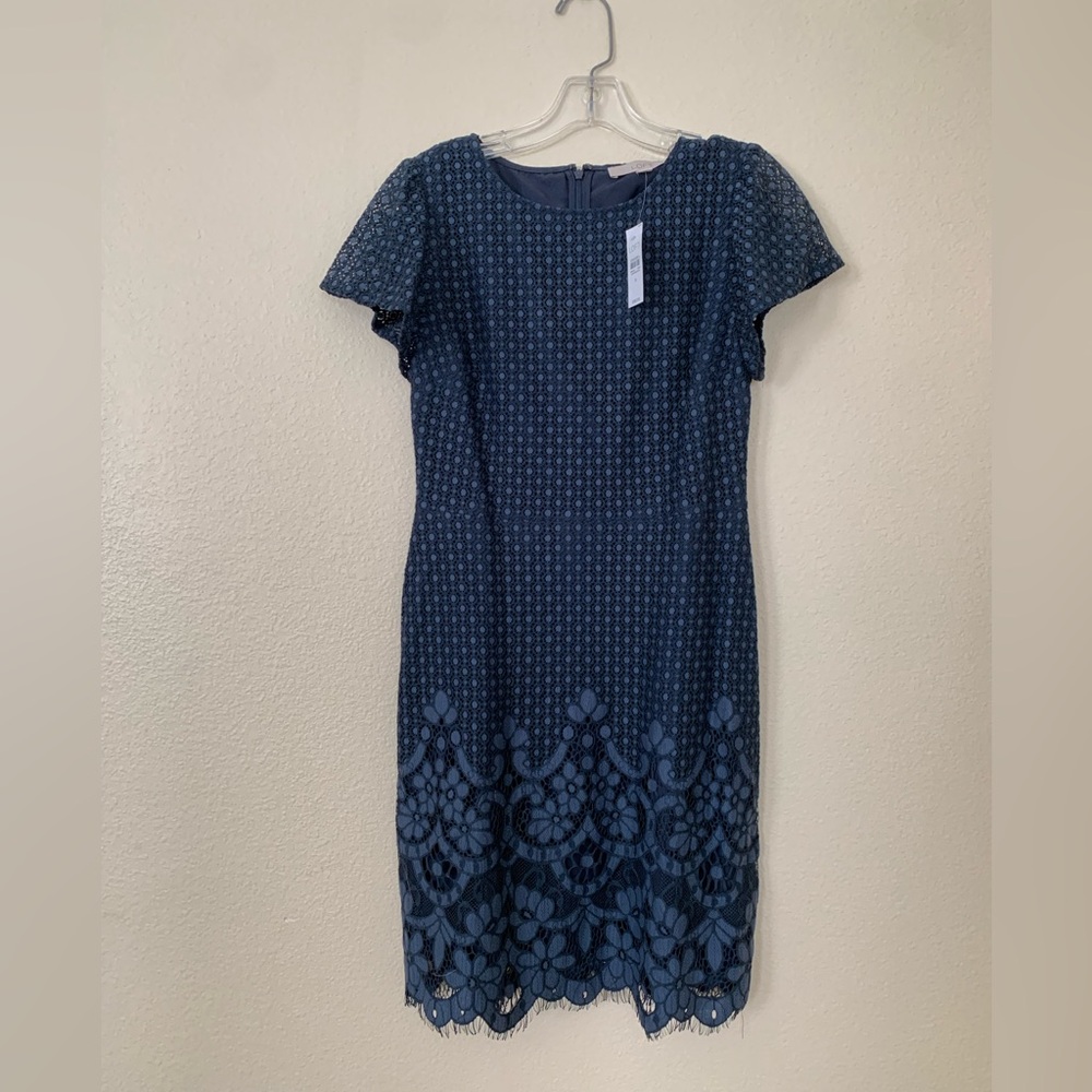 Loft Navy Blue Dress Size 0 With Lace Overlay